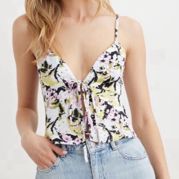 Dynamite floral silk front tie top - Picture 1 of 6